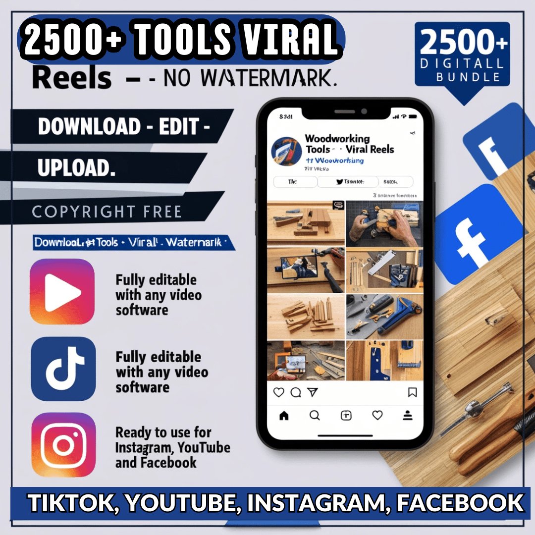 2500+ Viral Woodworking Tools Reels Bundle - No Watermark, Copyright-Free